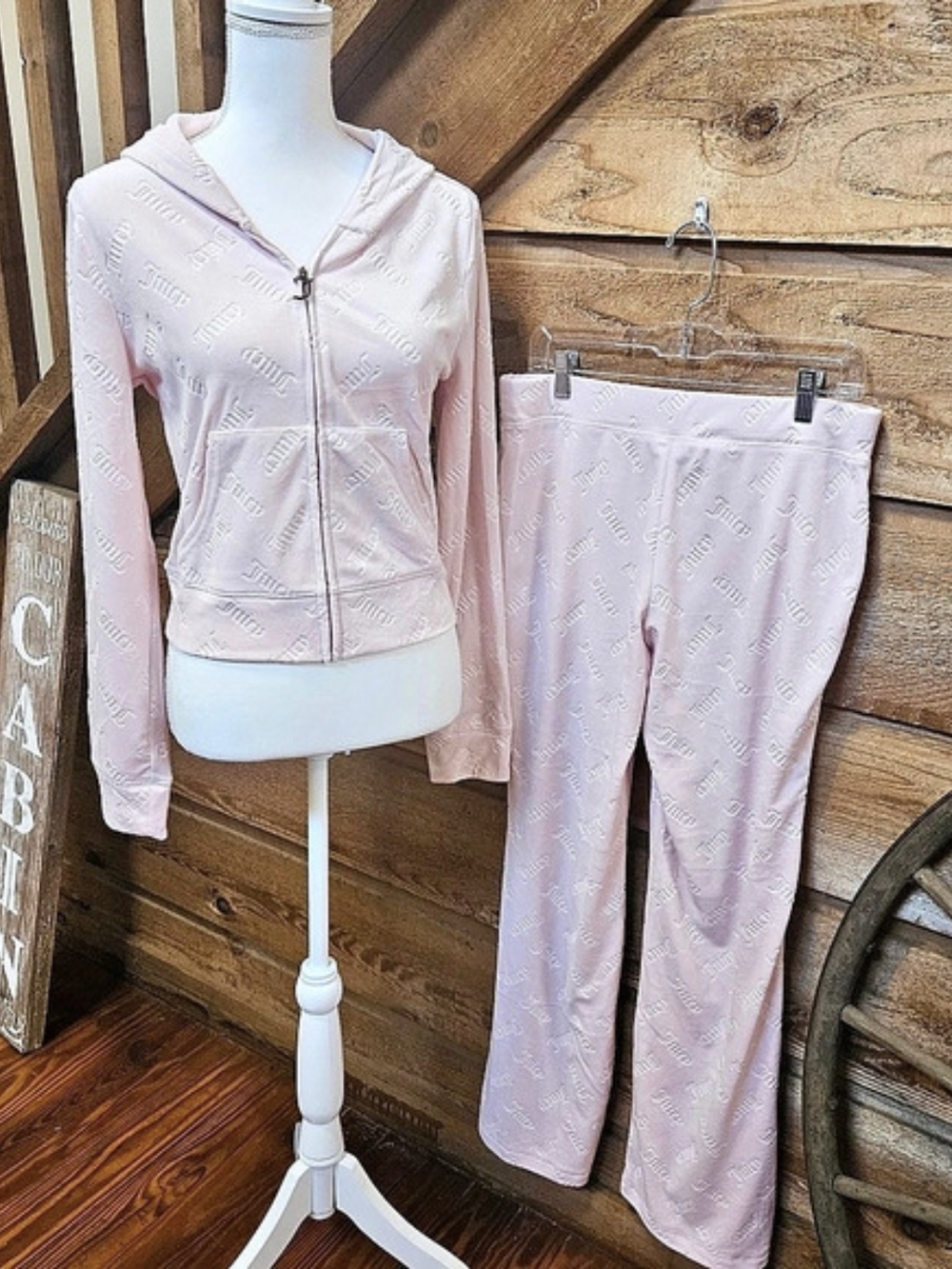 Juicy Couture Embossed Velour Tracksuit Set Pink Medium